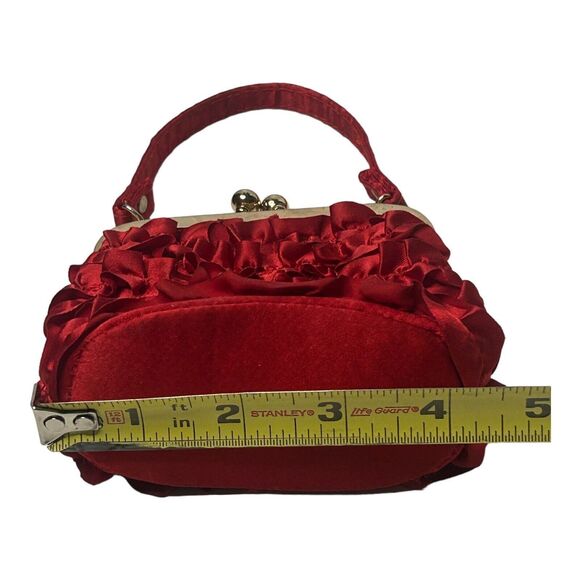 Red Ruffled Satiny Mini Purse Handbag 4”x4” Prom Party Holiday Polyester - Picture 3 of 12